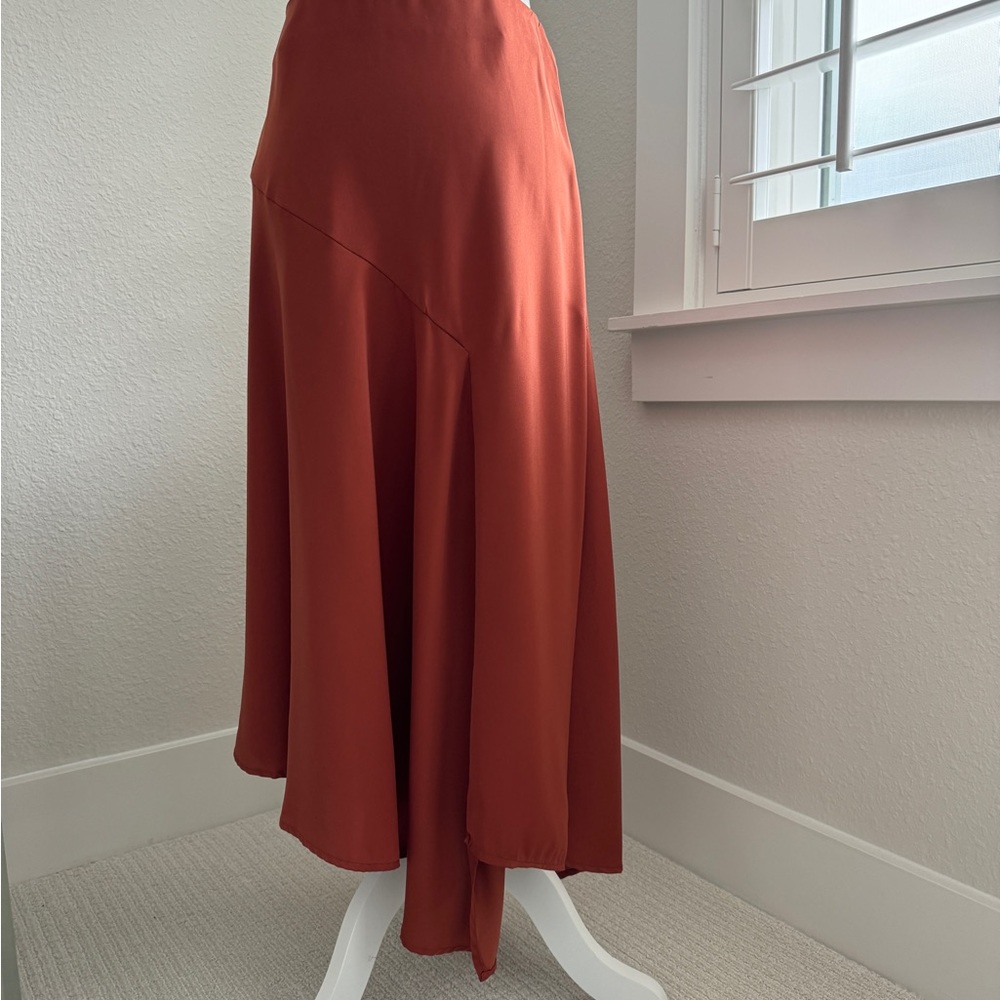 Asymmetric Hem Satin Skirt